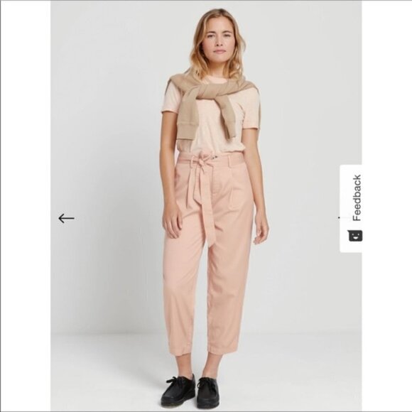 𝅺FRANK & Oak High-Waisted Blush Belted Trousers Size 6 - Picture 3 of 8